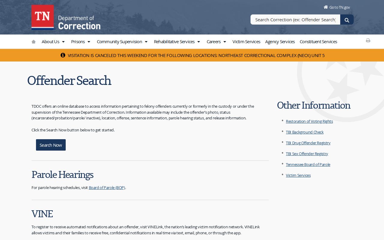 Dickson County arrest lookup TDOC FOIL information page