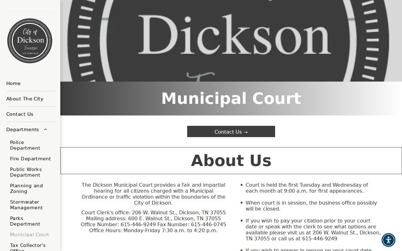 Dickson Municipal Court source for Dickson criminal records
