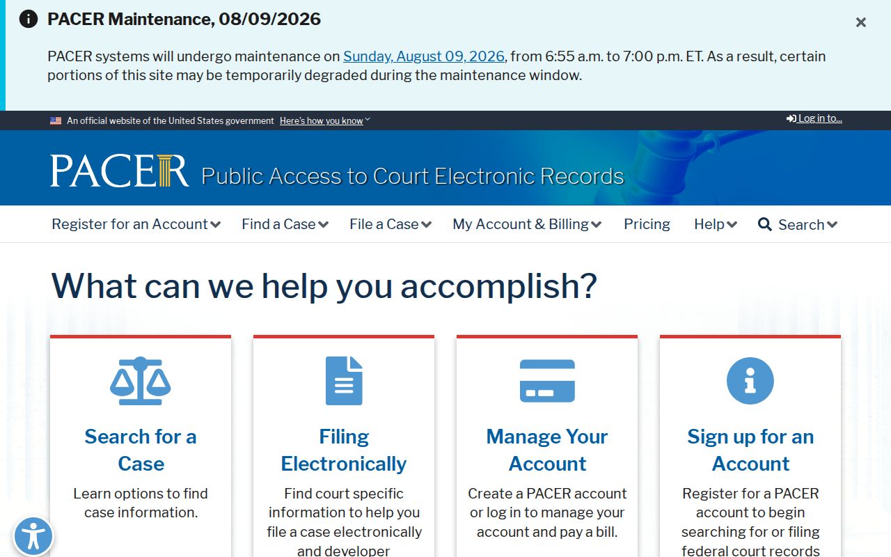 Dickson County federal criminal court case PACER access page