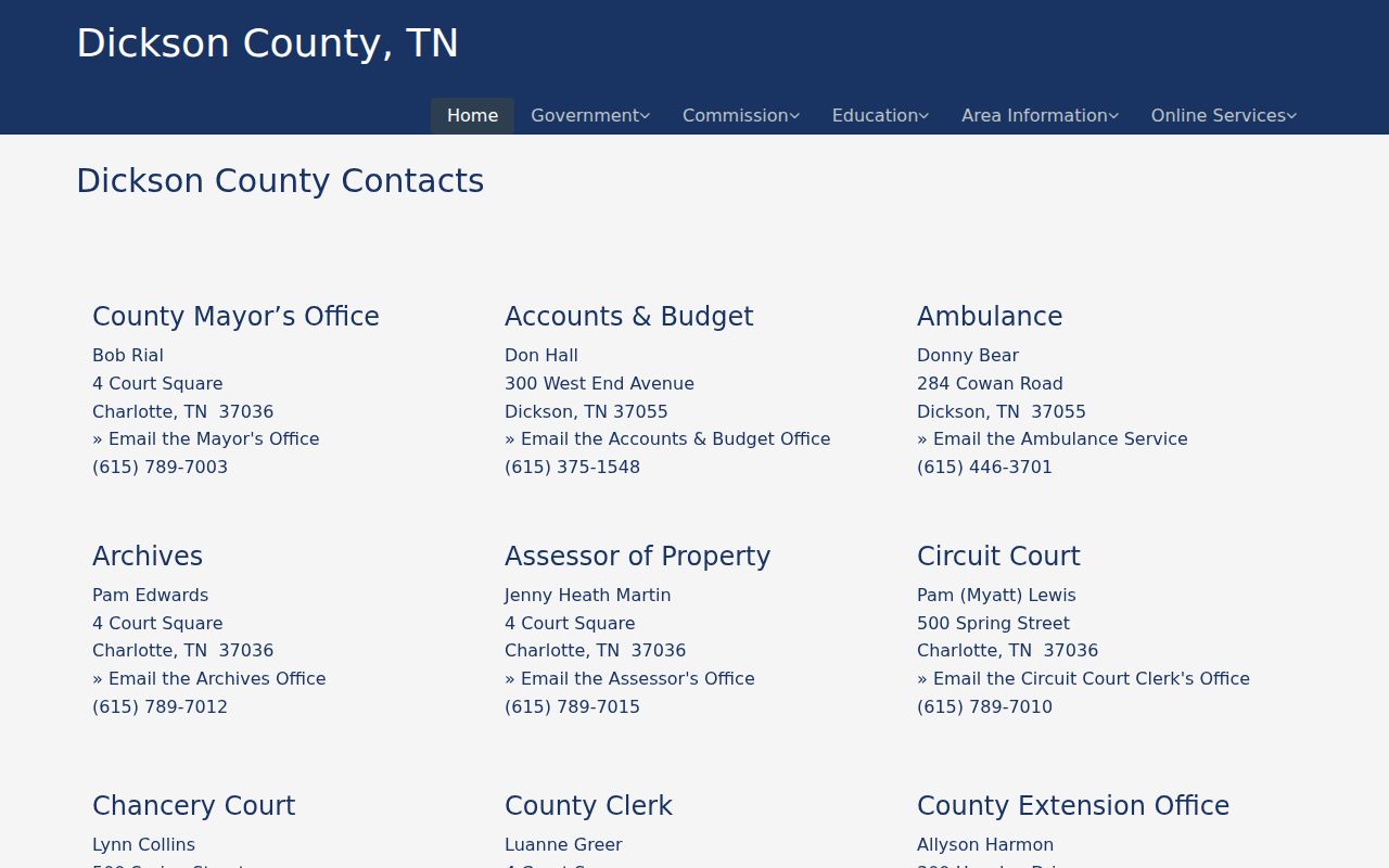 Dickson County criminal record office contact directory