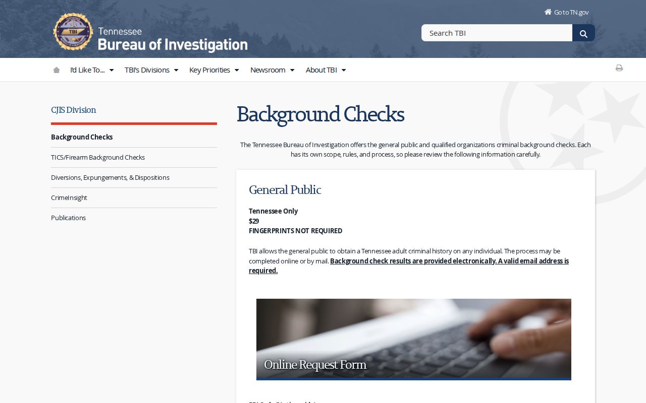 Dickson County criminal history TBI background check channel