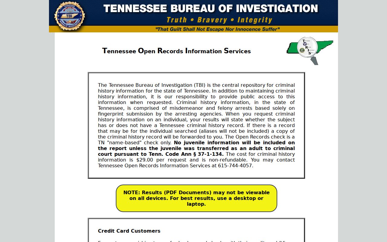 Dickson County criminal history TORIS ordering interface