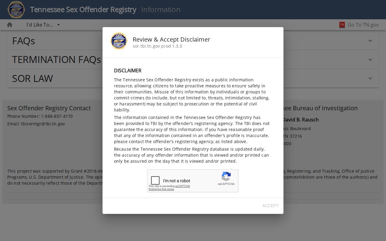 Dickson County sex offender registry information and reporting guidance